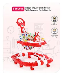 Babyhug Rabit Walker cum Rocker With Parental Push Handle - Red (Seat Print & Color May Vary)
