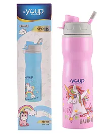 Youp Stainless Steel Water Bottle Unicorn Print Pink - 750 ml