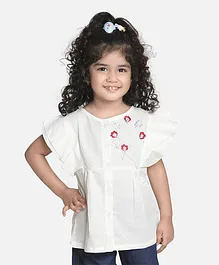 Aww Hunnie Flower Embroidery Short Sleeves Top - White
