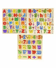 Wishkey 3D Wooden Capital & Small Alphabet and Number Board Puzzles Set of 3 Multicolour - 80 Pieces