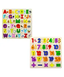 Wishkey 3D Wooden Capital Alphabet & Number Board Puzzles with Pictures Set of 2 Multicolour - 51 Pieces