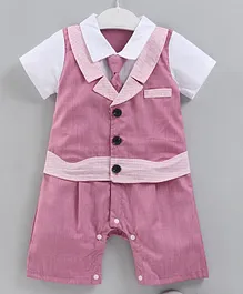 Mark & Mia Half Sleeves Party Wear Romper with Bow - Pink