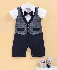 Mark & Mia Half Sleeves Party Wear Romper with Bow - Navy