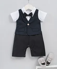 Mark & Mia Half Sleeves Romper With Bow Striped - Blue