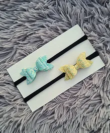 All Cute Things Set Of 2 Glitter Finish Bow Headbands - Blue Yellow