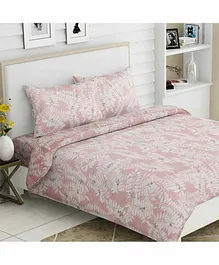 Haus & Kinder 100% Cotton Double Bedsheet King Size With 2 Pillow Covers Floral Print - Pink