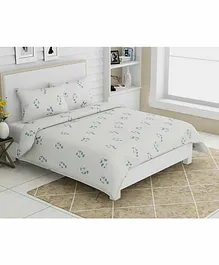 Haus & Kinder 100% Cotton Double Bedsheet King Size With 2 Pillow Covers Floral Print- White