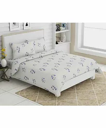 Haus & Kinder 100% Cotton Double Bedsheet King Size With 2 Pillow Covers Floral Print - Purple