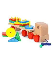 Little Genius Wooden Shapes Stacking Truck Pull Along Toy - Multicolour