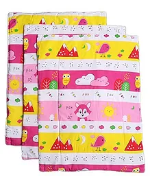 Enfance Multipurpose Changing Mat With Waterproof Sheet Fox Bird Print Pack of 3 - Pink