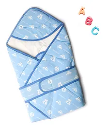 Enfance Nursery Hooded Wrapper Car And Teddy Print - Blue