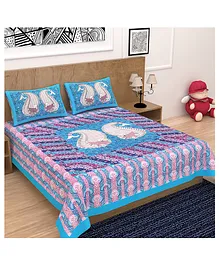 Divamee 100% Pure Cotton Double Bedsheet With Pillow Covers - Blue