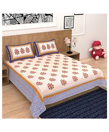 Divamee 100% Pure Cotton Double Bedsheet with Pillow Covers Jaipuri Print - Blue