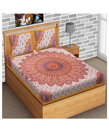 Divamee 100% Pure Cotton Double Bedsheet with Pillow Covers Jaipuri Print - White