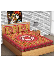 Divamee 100% Pure Cotton Double Bedsheet with Pillow Covers Jaipuri Print - Red