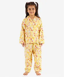 KID1 Full Sleeves Unicorn Print Girls Night Suit - Yellow