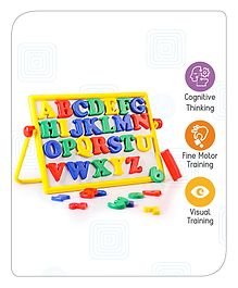 Babyhug Junior 2 in 1 Magnetic Letters and Numbers Learning & Writing Board with Duster & Chalk 36 pieces- Multicolour