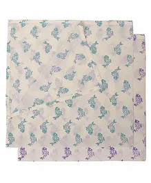 KolorFish 100% Cotton Block Printed Swaddle Wrapper Pack of 2 - Blue Purple