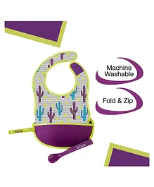 B.Box Travel Bib With Crumb Catcher & Spoon - Purple Grey