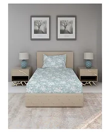 Duroflex Divine 100% Cotton 104 TC Antibacterial Single Bedsheet With Pillow Cover Floral Print - Blue 