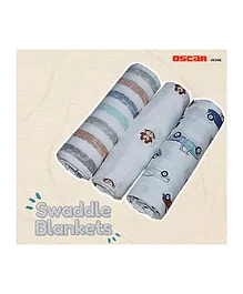 Oscar Home Printed Swaddle Wrapper Pack of 3 - Multicolor