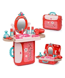 Fiddlerz Beauty Set for Kids Girls 3 in 1 Learning Educational Make Up Suitcase Kit with Makeup Accessories Set of 21 Pieces  - Pink