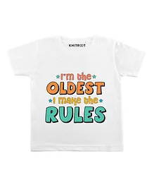 KNITROOT Half Sleeves Oldest Makes The Rules Printed Tee - White