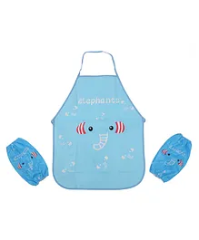 Yellow Bee Elephant Print Apron With Mittens - Blue