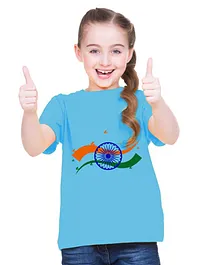 BRATMA Half Sleeves Indian Flag Printed  Independence Day Tee - Sky Blue