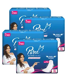 Paree Ultra Thinz Soft & Rash Free Double Feathers XL Tri-Fold Sanitary Pads With Disposable Covers- 28 Pads