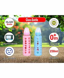 Mastela Borosilicate Glass Feeding Bottle with Silicone Cover Set of 2 Pink Blue  - 250 ml Each