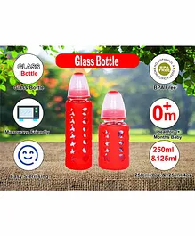 Mastela Borosilicate Glass Feeding Bottle with Silicone Cover Set of 2 Red - 250 ml, 125 ml