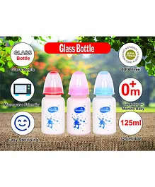 Mastela Borosilicate Glass Feeding Bottle Pack Of 3 Red Pink Blue - 125 ml Each