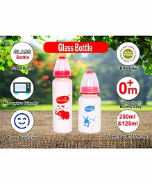 Mastela Glass Feeding Bottle With Ultrasoft Flow Red Pack of 2 - 250 ml & 125 ml