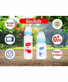 Mastela Glass Feeding Bottle With Ultrasoft Flow Blue Pack of 2 - 250 ml & 125 ml