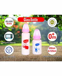 Mastela Glass Feeding Bottle With Ultrasoft Flow Pink Pack of 2 - 250 ml & 125 ml