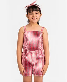 KIDKLO Checked Sleeveless Jumpsuit - Red