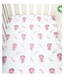 Theoni 100% Organic Cotton Muslin Fitted Crib Sheet Hot Air Balloon Print - Pink
