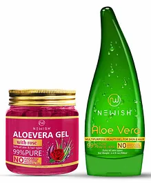 Newish® Aloe Vera Gel for Face and Hair | 99% Pure Aloe Vera With Vitamin E Gel For Skin and Hair Pack of 2 - 130ml & 200gm