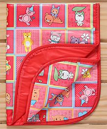 Baby Diaper Changing Waterproof Mat With Teddy Bear Print -Dark Red