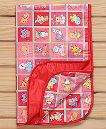 Baby Diaper Changing Waterproof Large Size Mat With Teddy Bear Print -Dark Red