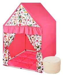 Play House Kids Rosy Hut Shape Tent House Mini Size with Floor Quilt and Bean Bag - Pink 