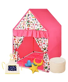Play House Kids Rosy Hut Shape Tent Mini Size with Floor Quilt, Beanbag, Cushion Set & Apron - Pink 