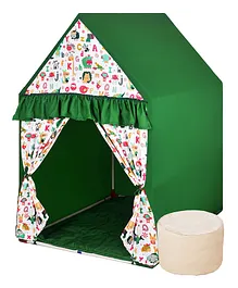 Play House Kids Verdan Hut Shape Tent House Mini Size with Floor Quilt and Bean Bag - Green 