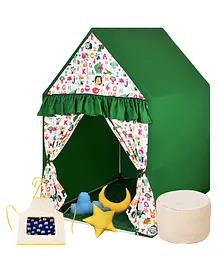 Play House Kids Verdan Hut Shape Tent House Mini Size with Floor Quilt, Beanbag, and Cushion Set - Green
