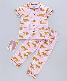 Nite Flite Half Sleeves Cheetah Printed Night Suit - Light Pink