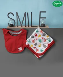 COCOON ORGANICS 100% Cotton Bib With Wrapping Cloth Print Set - Red