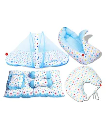 Vparents Joy Baby 4 Piece Bedding Set With Pillow And Bolsters Sleeping Bag And Bedding Set And Feeding Pillow Combo - Blue