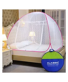 Classic Mosquito Net for Double Bed Queen Size Embroidery Foldable Machardani - Pink