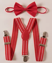 Pine Kids Free Size Bow and Suspender Set - Red